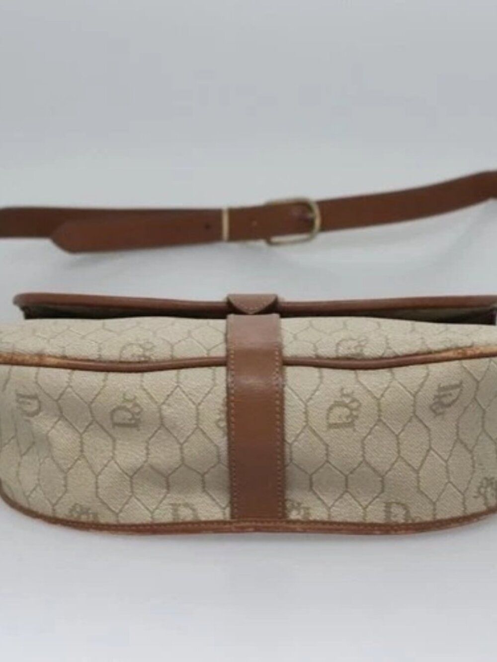 Christian Dior Honeycomb Canvas Shoulder Bag PVC Leather Beige Auth bs23056 - Picture 5 of 15